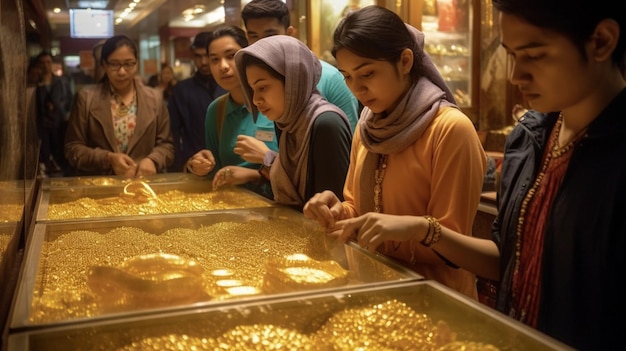 Pessoas em uma loja de ouro em Shiraz, Irã.