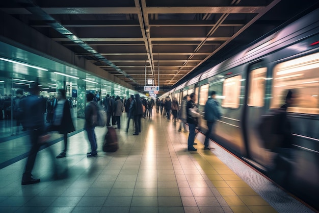 Pessoas entrando e saindo do trem na estação de metrô