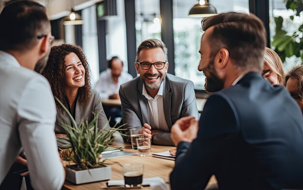 Pessoas envolvidas em uma conversa animada ao redor de uma mesa