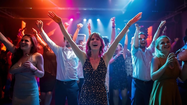 Pessoas felizes dançam num concerto de festa de discoteca