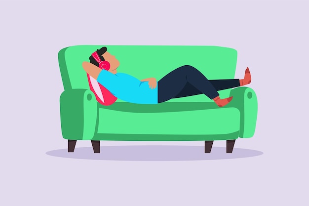 Pessoas felizes deitadas com almofadas Conceito de sonho profundo e hora de dormir Ilustração vetorial plana colorida