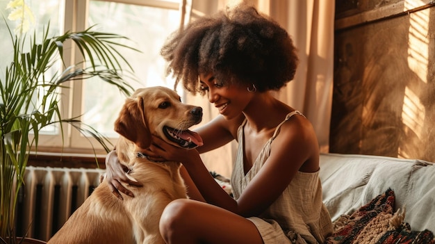 pessoas felizes em casa com animal de estimação favorito amor e amizade pragma