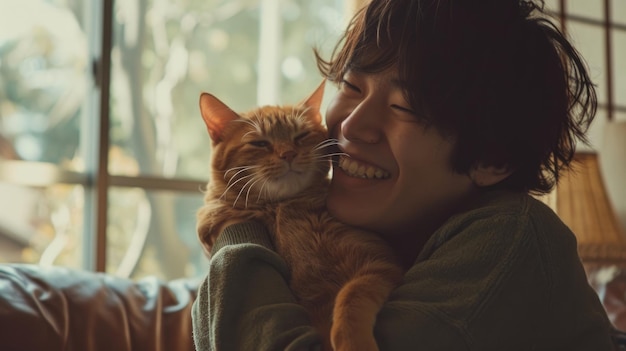 pessoas felizes em casa com animal de estimação favorito amor e amizade pragma