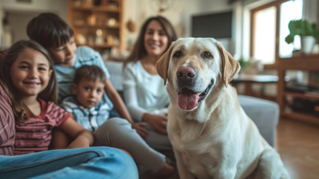 Foto pessoas felizes em casa com animal de estimação favorito amor e amizade pragma