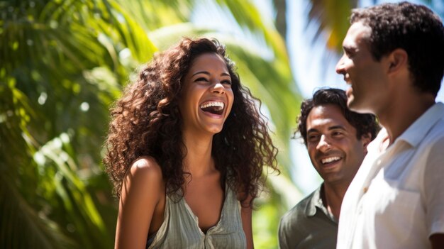 Pessoas felizes em férias tropicais