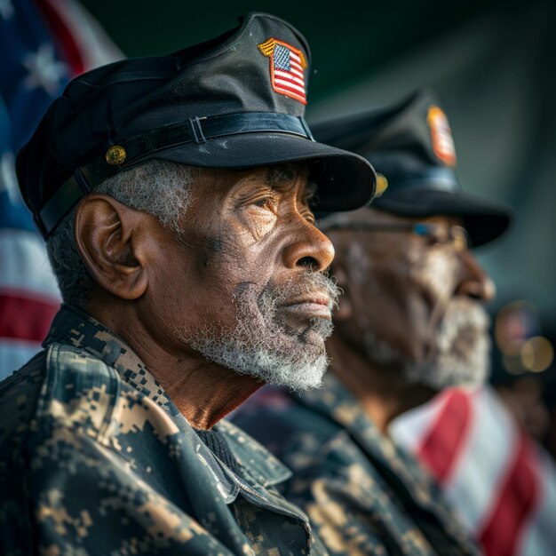 Foto pessoas honradas dia dos veteranos dia da memória soldados e vestuário militar de camuflagem