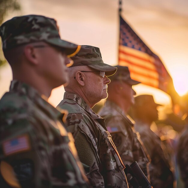 Foto pessoas honradas dia dos veteranos dia da memória soldados e vestuário militar de camuflagem