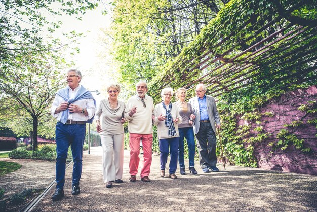 Pessoas idosas caminhando ao ar livre