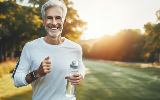 Foto pessoas idosas saudáveis homem velho correndo no parque de manhã exercício para idosos