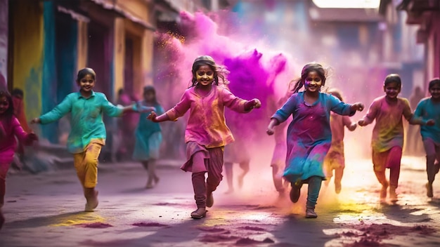 Foto pessoas jogando holi