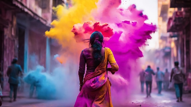 Foto pessoas jogando holi