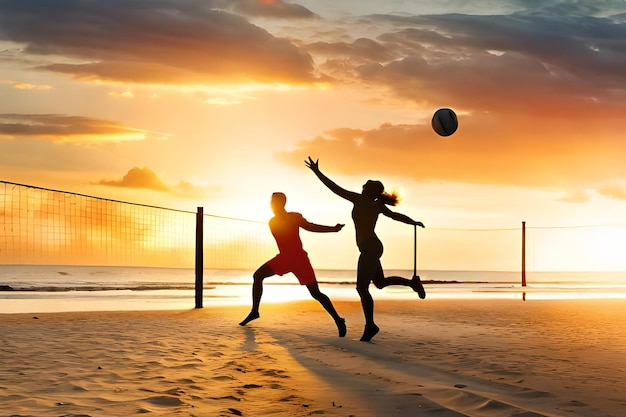 Silhueta Fotografia De Pessoas Jogando Voleibol De Praia · Foto  profissional gratuita