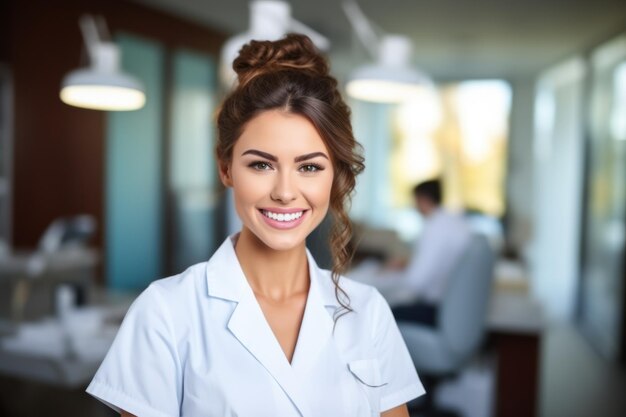 Pessoas medicina estomatologia e conceito de saúde jovem dentista feliz com ferramentas no fundo do consultório médico