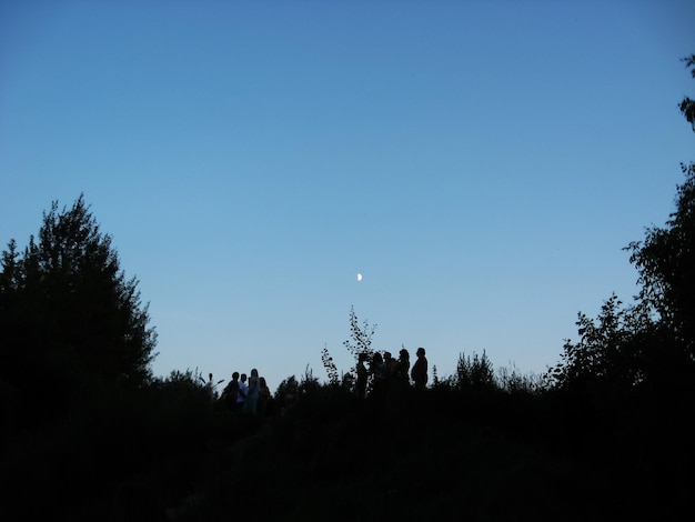 Pessoas na colina à noite sob a lua