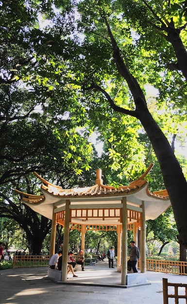 Pessoas no gazebo no parque