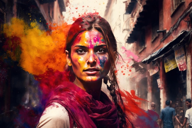 Pessoas no Nepal celebrando o festival holi Criado com tecnologia generativa de IA