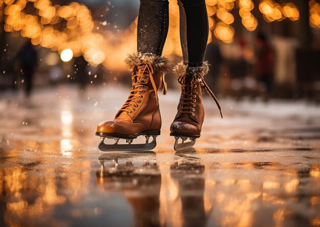 Pessoas patinam no gelo, esporte de inverno gerado por IA