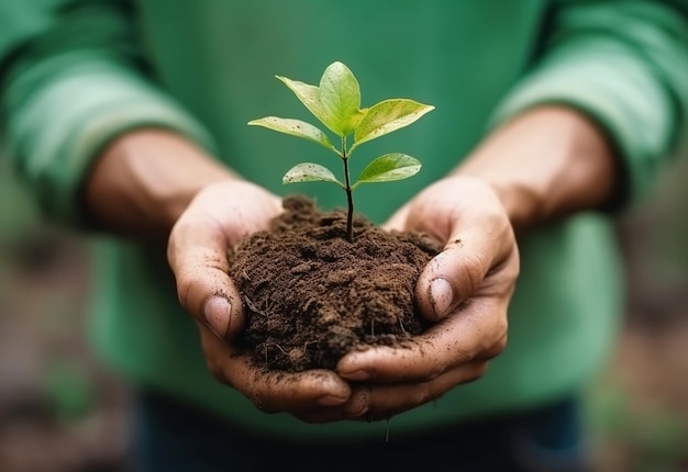 Pessoas que plantam e plantam árvores para a conservação ecológica e o crescimento da agricultura gerada