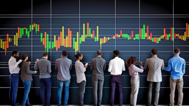 Pessoas que trabalham no mundo dos negócios Siga os índices de moedas mundiais em ações ETFs e bolsas The Generative AI