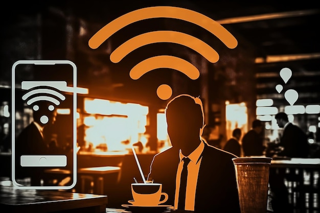 Pessoas que usam smartphone e laptop para se comunicar com ícone wi-fi comunicação social