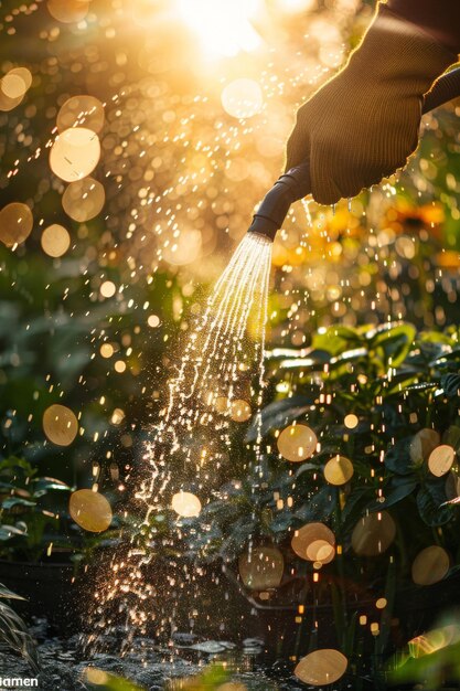 Foto pessoas regando plantas no jardim