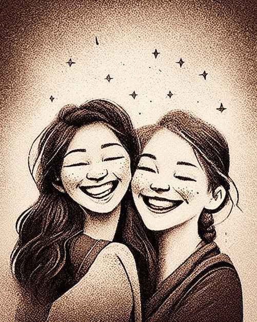 Foto pessoas se abraçando e sorrindo desenhando ilustração