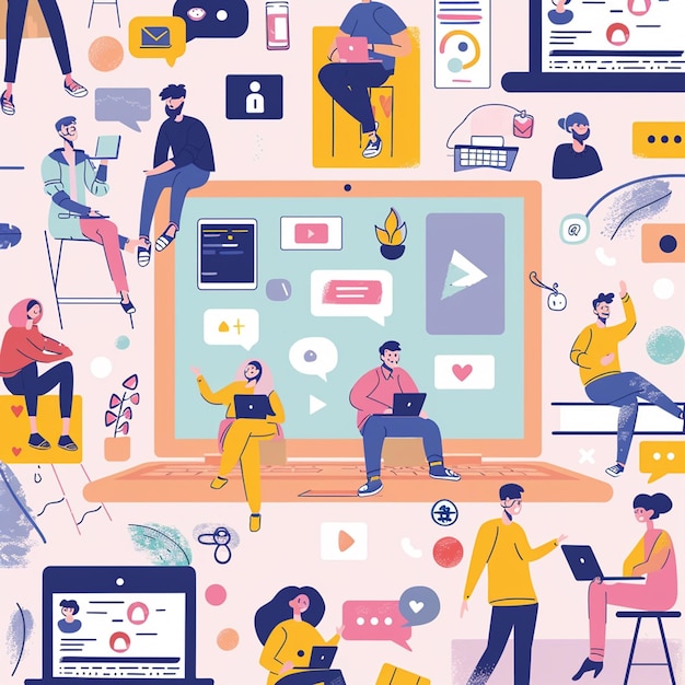 Pessoas, sentando, e, em movimento, em, grande, monitor computador