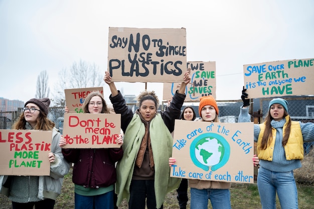 Pessoas tendo um protesto pelo dia mundial do meio ambiente