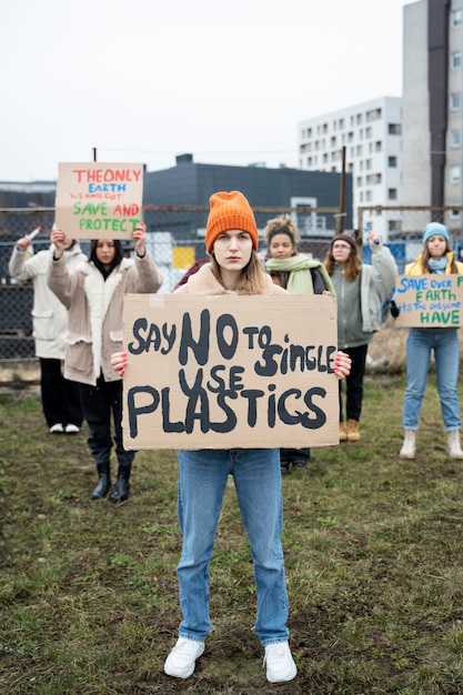 Foto pessoas tendo um protesto pelo dia mundial do meio ambiente