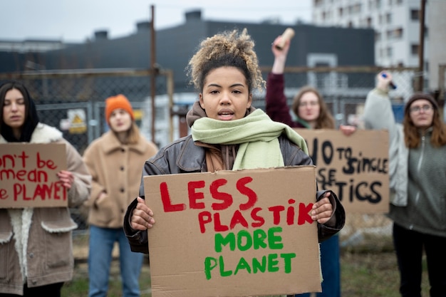 Foto pessoas tendo um protesto pelo dia mundial do meio ambiente