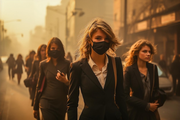 Pessoas usando máscaras porque o ambiente está sendo destruído por poeira fina