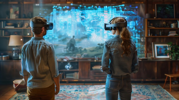 pessoas usando um aplicativo de realidade virtual para colocar virtualmente