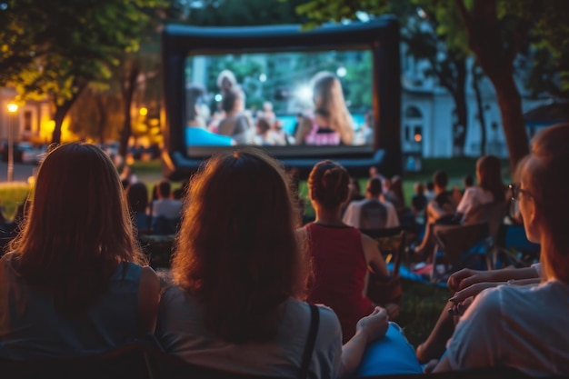 Pessoas vendo filmes juntos ao ar livre criando uma experiência cinematográfica compartilhada