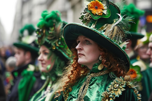 Foto pessoas vestidas com elaborados trajes do dia de são patrício ou trajes tradicionais irlandeses