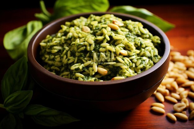 Foto el pesto de albahaca orzo