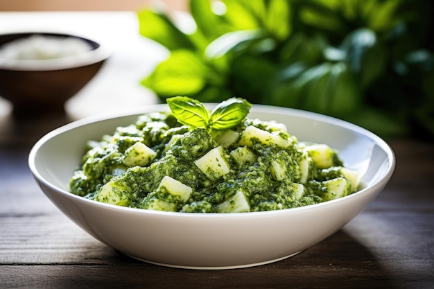 Pesto em uma tigela branca sem pessoas