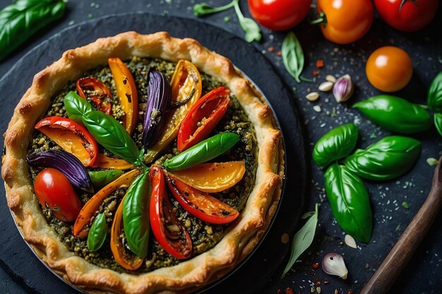 Foto pesto y tarta de verduras asadas