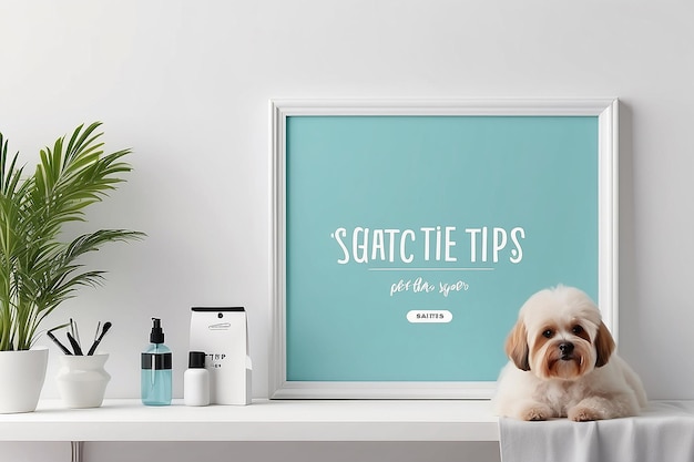 Pet Grooming Salon Pet Care Tips Señalización Mockup con espacio blanco en blanco para colocar su diseño