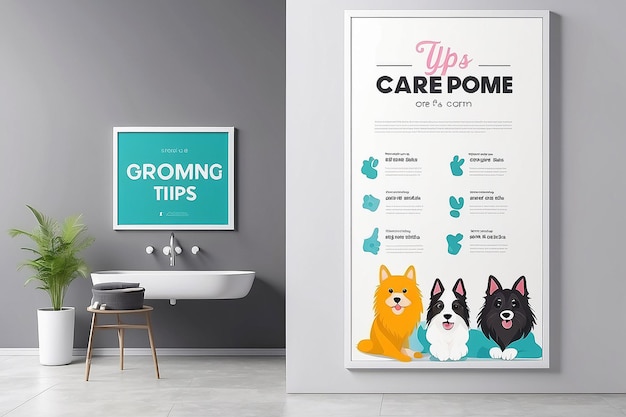 Pet Grooming Salon Pet Care Tips Señalización Mockup con espacio blanco en blanco para colocar su diseño