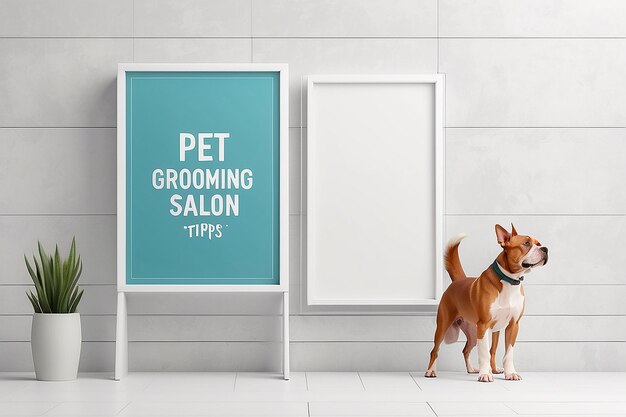 Foto pet grooming salon pet care tips signage mockup with blank white empty space for placing your design