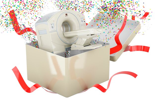 PET ou MRI dentro da caixa de presente renderização 3D isolado em fundo branco