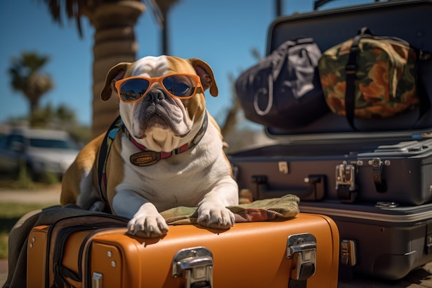 PET sitzt im Kofferraum eines Autos und ist bereit für eine Urlaubsreise. Generative KI