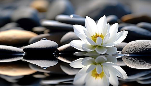 Foto pétala de flor de cena tranquila reflete na água gerada pela ia