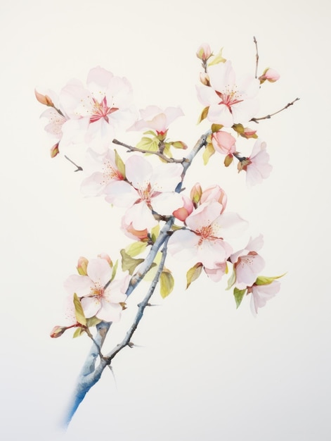 Pétalas de flor de amêndoa em aquarela delicadas e macias geradas por IA