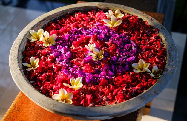 Pétalas de flores em uma tigela