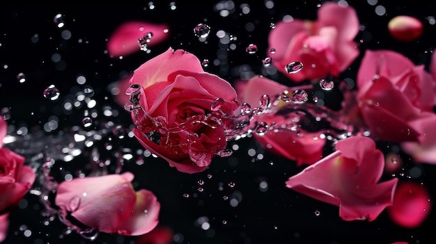 pétalas de rosa cairão em fundo floral abstrato com desenho de cartão de saudação de pétala de rosa