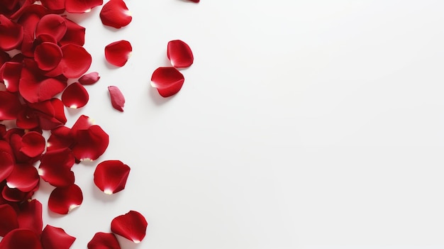 Pétalas de rosa vermelha em fundo branco com espaço de cópia Love Valentine Presentation Wallpaper