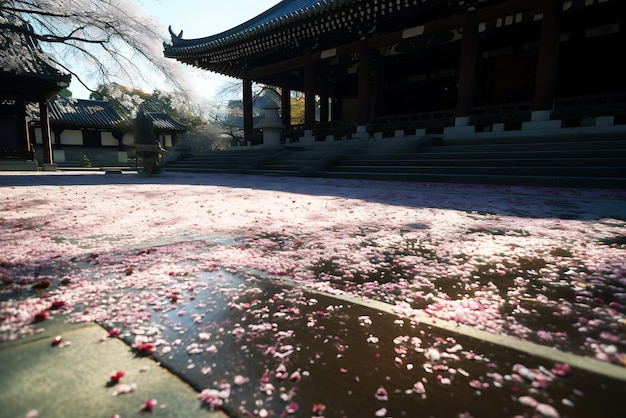 Pétalas de sakura no chão japonês