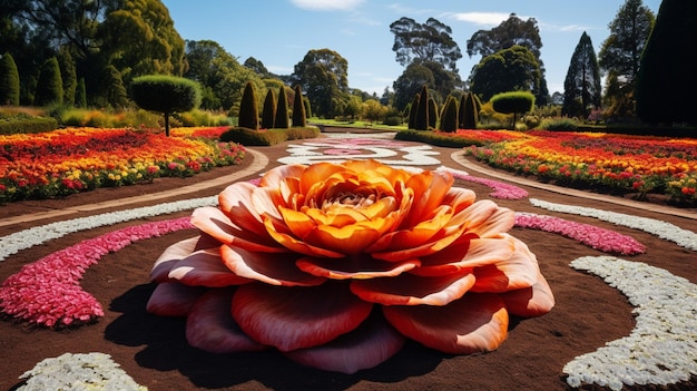 pétalas vibrantes de uma única flor em um jardim formal