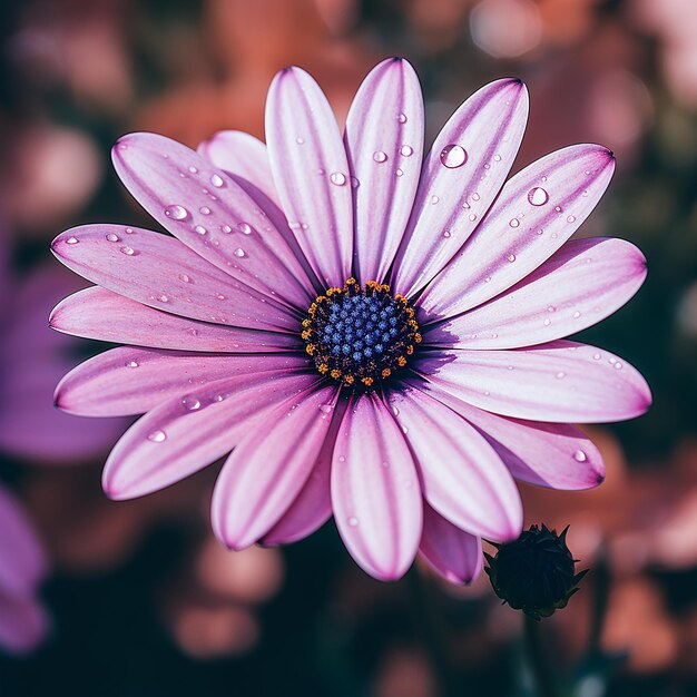 El pétalo de la belleza de la margarita de verano de cerca en púrpura